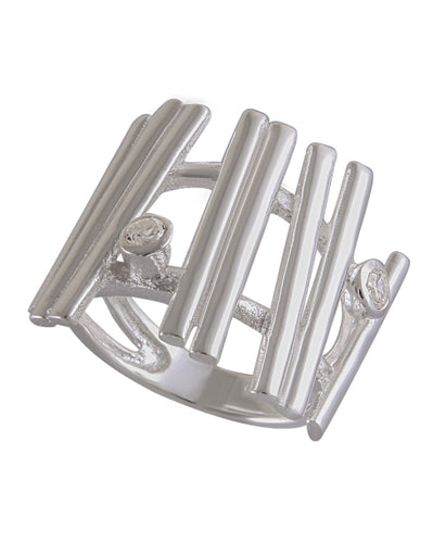 Architectural Bar & Gemstone Ring 92.5% Sterling Silver - Model 111-044 - Silver Maker Family 