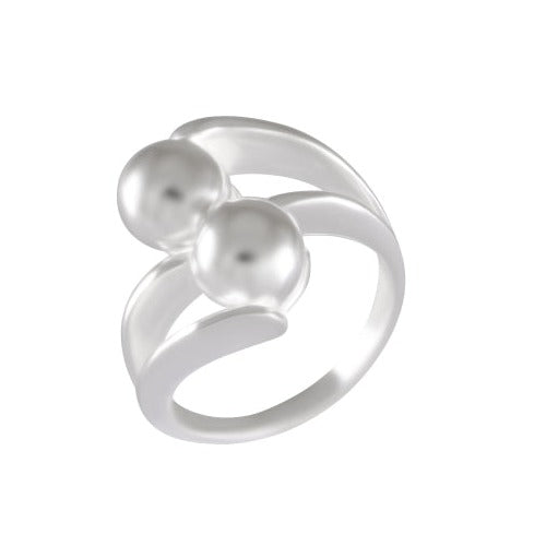 Twin Pearls Silver Curve Ring 92.5% Sterling Silver - Model 111-057 - Silver Maker Family 