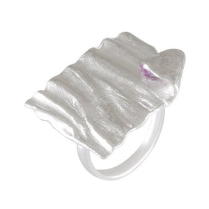 Amethyst Accent Ripple Ring 92.5% Sterling Silver - Model 111-095 - Silver Maker Family 