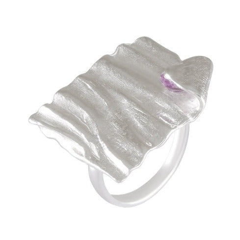 Amethyst Accent Ripple Ring 92.5% Sterling Silver - Model 111-095 - Silver Maker Family 