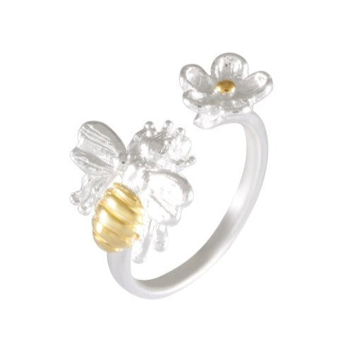 Bee and Blossom Accent Ring 92.5% Sterling Silver - Model 112-001 - Silver Maker Family 