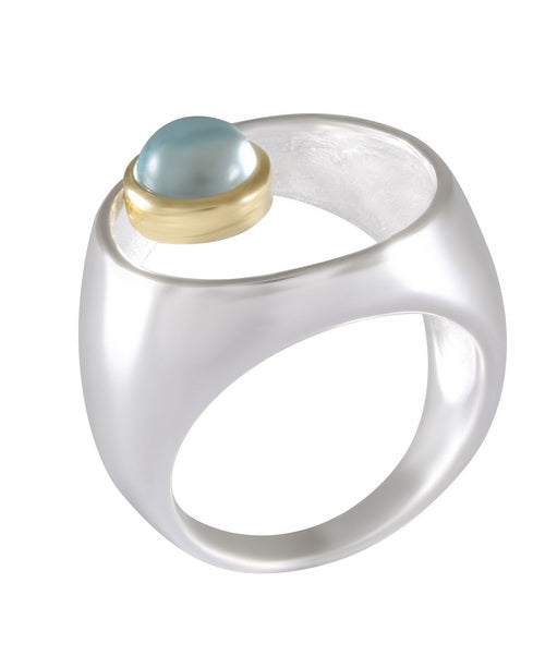 Contemporary Blue Gemstone Signet Ring 92.5% Sterling Silver - Model 112-005 - Silver Maker Family 