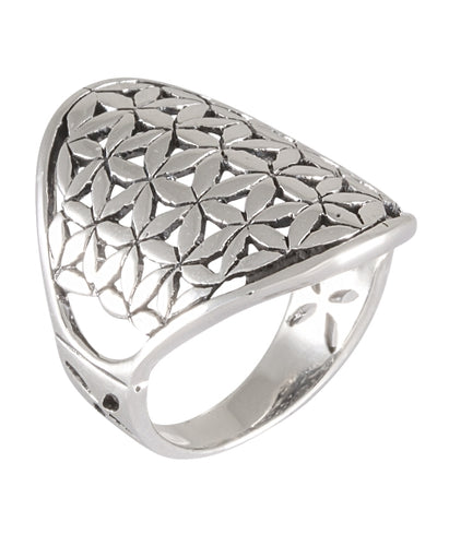 Geometric Lattice Silver Ring Silver & Oxidized - Model 114-005 - Silver Maker Family 