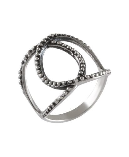 Asymmetrical Orbit Beaded Ring Silver & Oxidized - Model 114-006 - Silver Maker Family 