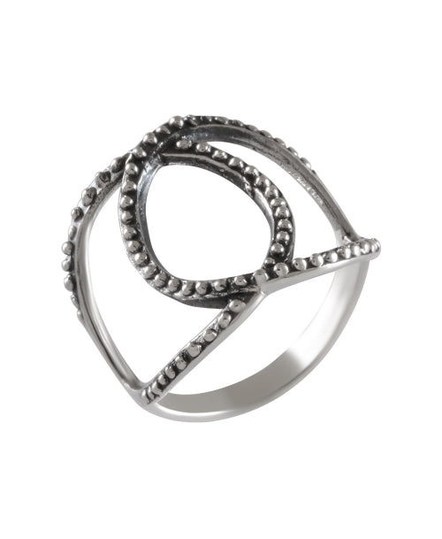 Asymmetrical Orbit Beaded Ring Silver & Oxidized - Model 114-006 - Silver Maker Family 