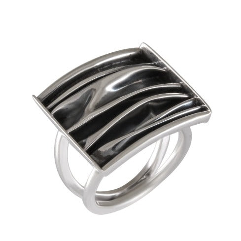 Architectural Groove Statement Ring Silver & Oxidized - Model 114-010 - Silver Maker Family 