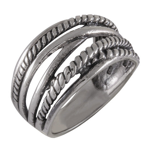 Textured Bands Silver Elegance Ring Silver & Oxidized - Model 114-012 - Silver Maker Family 