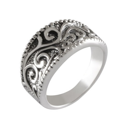 Vintage Filigree Scrollwork Ring Silver & Oxidized - Model 114-013 - Silver Maker Family 