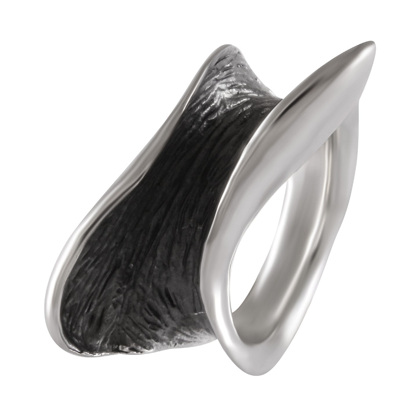 Modern Sculptural Peak Ring Silver & Oxidized - Model 114-029 - Silver Maker Family 