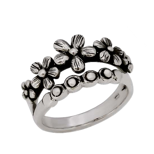 Floral Garland Elegance Ring Silver & Oxidized - Model 114-033 - Silver Maker Family 