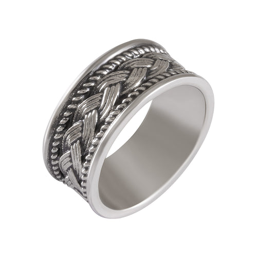 Braided Elegance with Twisted Edge Ring Silver & Oxidized - Model 114-034 - Silver Maker Family 