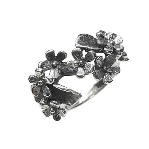 Blooming Petals Cluster Ring Silver & Oxidized - Model 114-035 - Silver Maker Family 