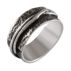 Rustic Textured Silver Band Silver & Oxidized - Model 114-042 - Silver Maker Family 