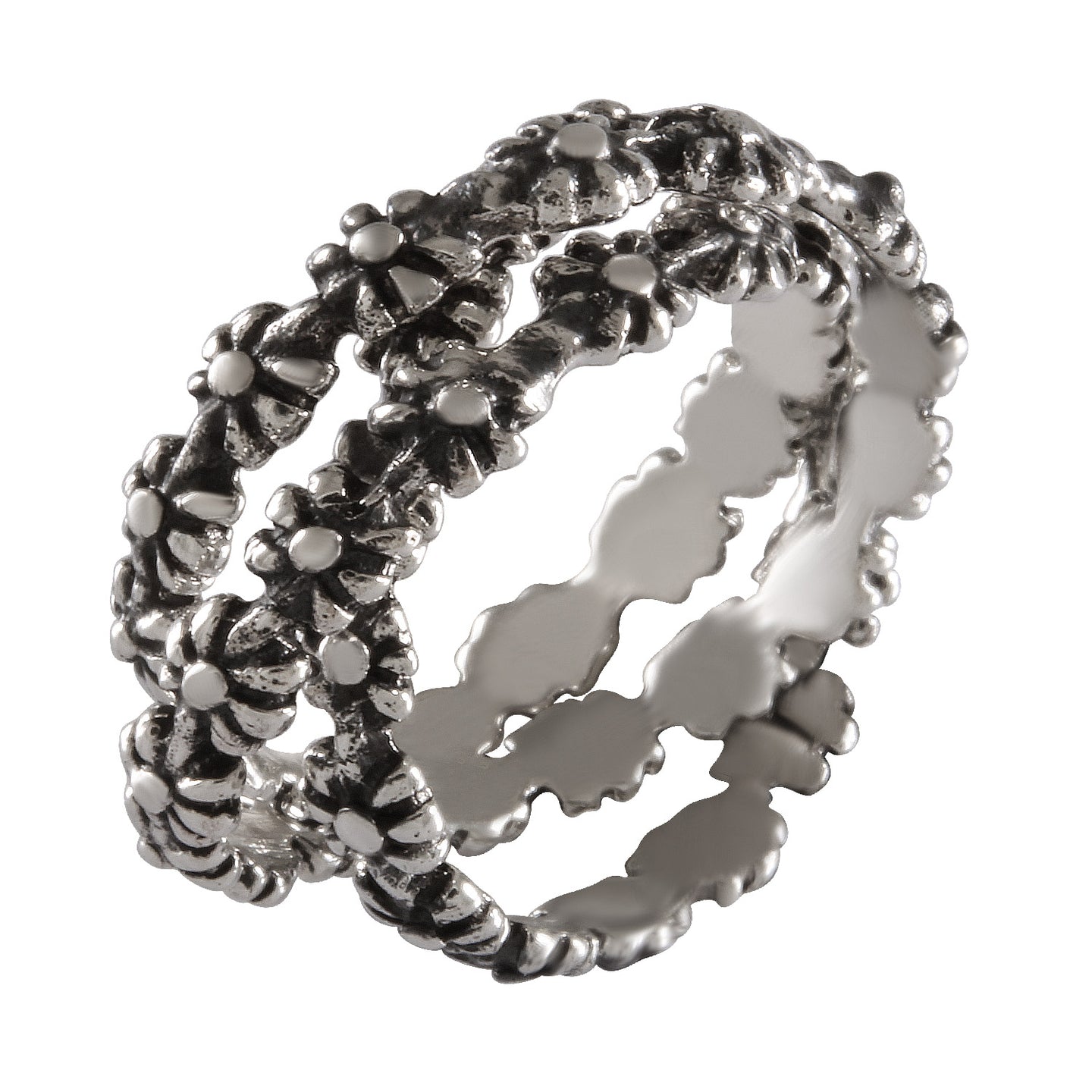 Tri-Band Blossom Eternity Ring Silver & Oxidized - Model 114-063 - Silver Maker Family 