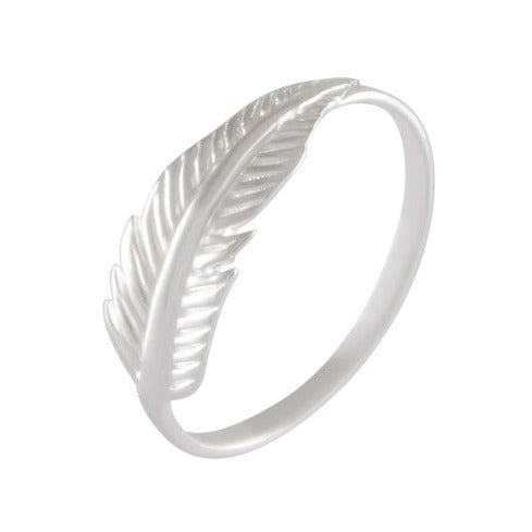 Sterling Silver Feather Ring with Sandblasted Texture - Nature-Inspired Elegance - Model 115-020