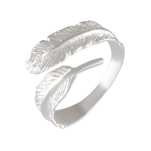 Adjustable Sterling Silver Feather Wrap Ring - Sandblasted Detailing - Model 115-021