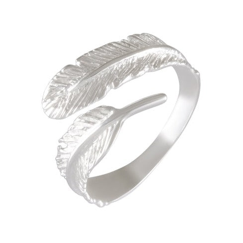 Adjustable Sterling Silver Feather Wrap Ring - Sandblasted Detailing - Model 115-021