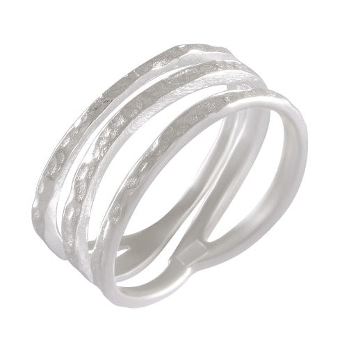Sterling Silver Hammered Texture Multi-Band Ring - Artisanal Rough Finish - Model 115-022