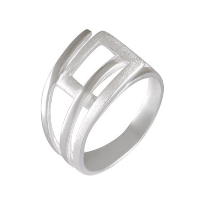 Sterling Silver Sandblasted Parallel Bars Ring - Modern Geometric Band - Model 115-026