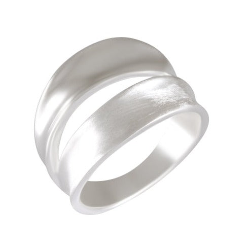 Sterling Silver Dual Band Ring with Sandblasted Texture - Chic Layered Elegance - Model 115-029