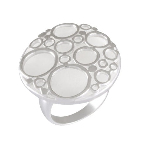 Sterling Silver Double Layered Ring with Sandblasted Bubble Top - Openwork Design - Model 115-031