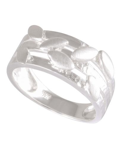 Sterling Silver Sandblasted Leaf Open Band Ring - Whimsical Botanical Jewelry - Model 115-032