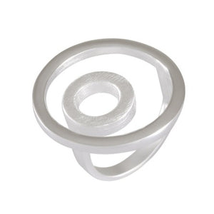Adjustable Sterling Silver Ring with Sandblasted Disc - Modern Orbit Design - Model 115-034