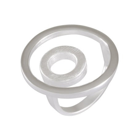 Adjustable Sterling Silver Ring with Sandblasted Disc - Modern Orbit Design - Model 115-034