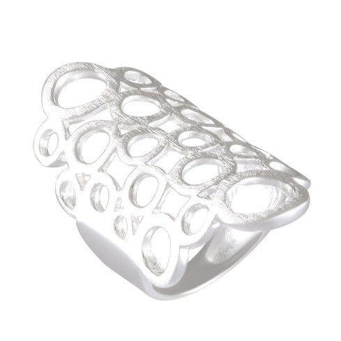Sterling Silver Sandblasted Geometric Openwork Ring - Airy Wide Band Design - Model 115-036