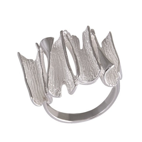 Sterling Silver Forest-Inspired Textured Ring - Sandblasted Wood Design - Model 115-041