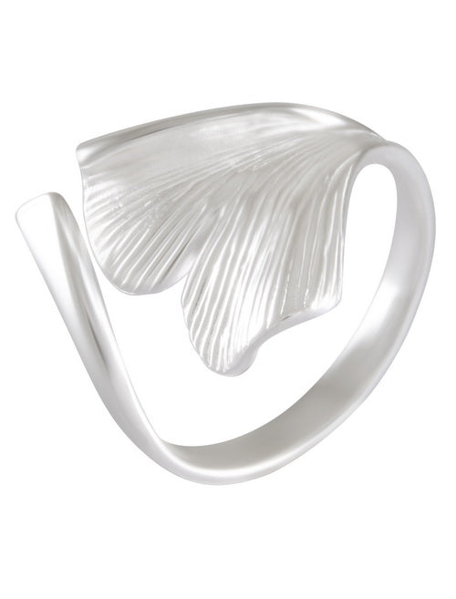Sterling Silver Ginkgo Leaf Ring - Sandblasted Botanical Elegance - Model 115-042