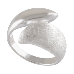 Sterling Silver Sandblasted Leaf & Smooth Pod Open Ring - Nature Fusion Jewelry - Model 115-047