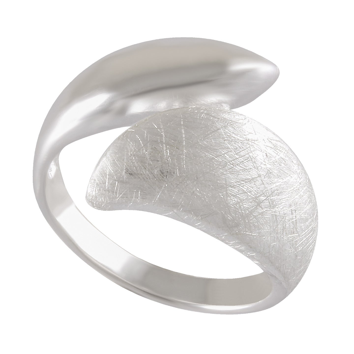 Sterling Silver Sandblasted Leaf & Smooth Pod Open Ring - Nature Fusion Jewelry - Model 115-047