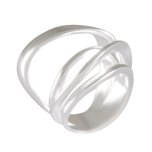 Sandblasted Sterling Silver High Polish Interlocking Waves Ring - Sleek Fluidity Jewelry - Model 115-049