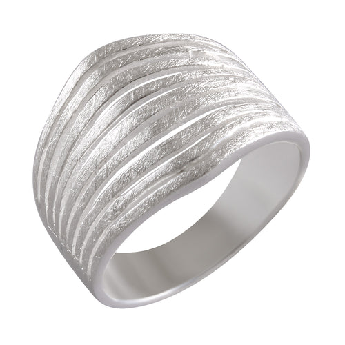 Sterling Silver Wide Band Ring with Sandblasted Stripes - Textured Statement Piece - Model 115-051