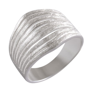 Sterling Silver Wide Band Ring with Sandblasted Stripes - Textured Statement Piece - Model 115-051