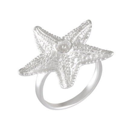 Sterling Silver Sandblasted Starfish Ring - Nautical Textured Statement Jewelry - Model 115-057