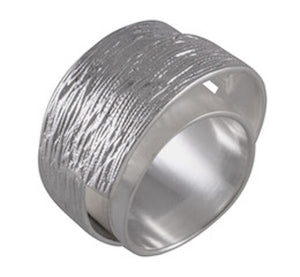 Sterling Silver Wide Band Ring with Textured Sandblasted Detail - Bold Unisex Jewelry - Model 115-063