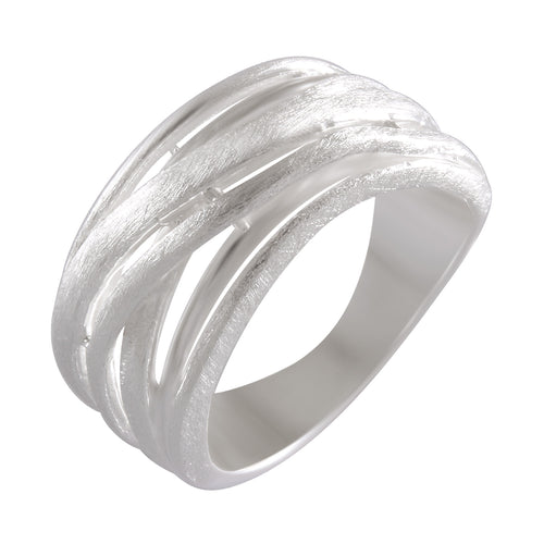 Sterling Silver Multi-Band Sandblasted Ring - Contemporary Layered Jewelry - Model 115-065