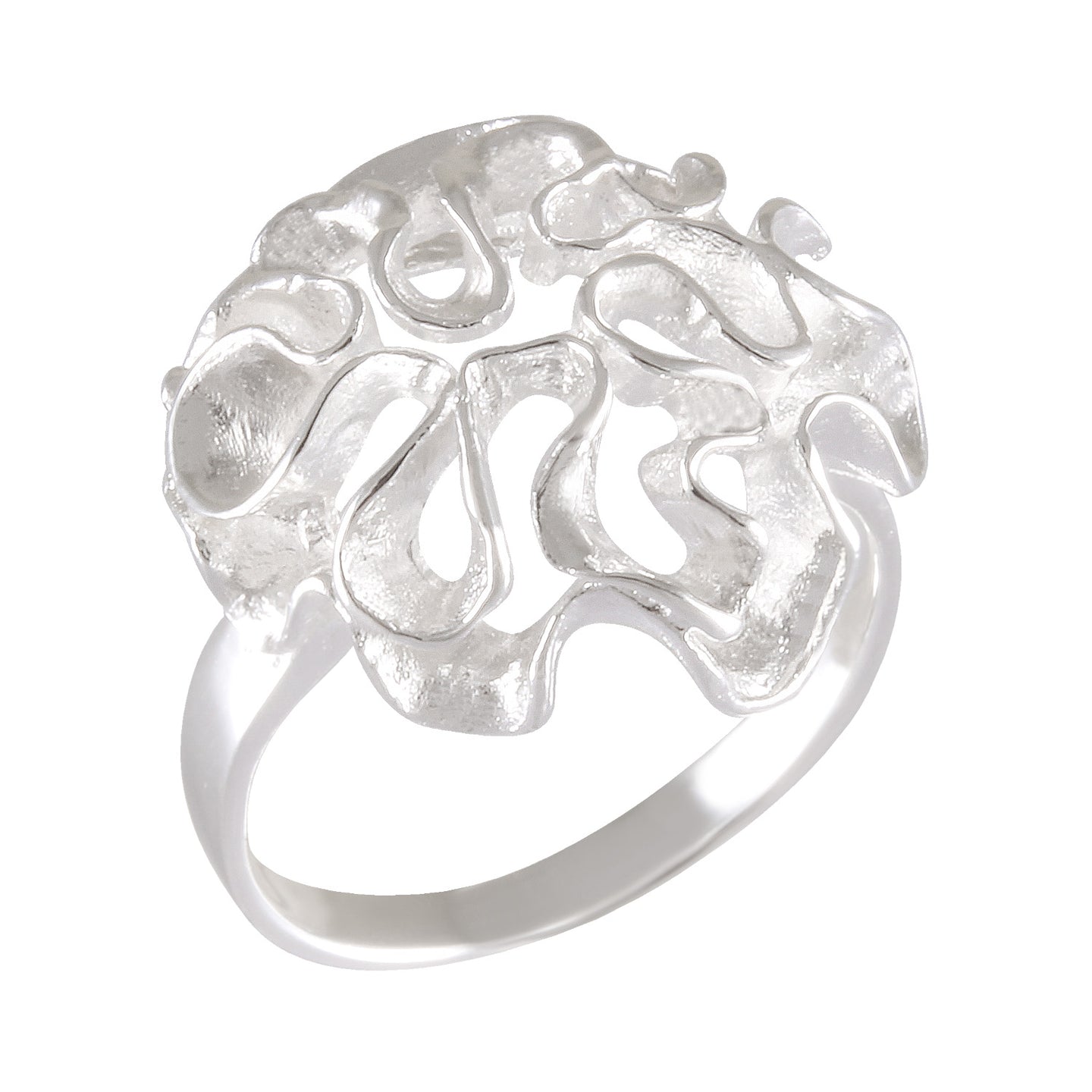 Sterling Silver Organic Cutout Ring with Sandblasted Finish - Nature-Inspired Jewelry - Model 115-067