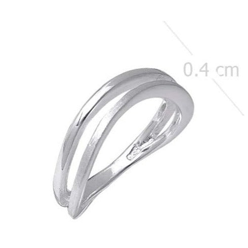 Sleek Sterling Silver Crossover Ring - Minimalist Polished Band - Model 115-072