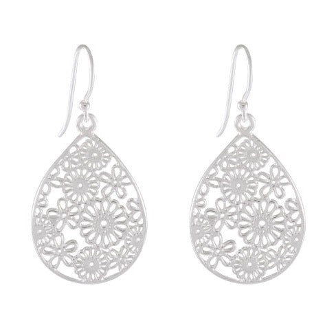 Elegant Floral Lace Drop earring 925 Sterling Silver - Model 1211-014 - Silver Maker Family 