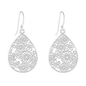 Elegant Floral Lace Drop earring 925 Sterling Silver - Model 1211-014 - Silver Maker Family 