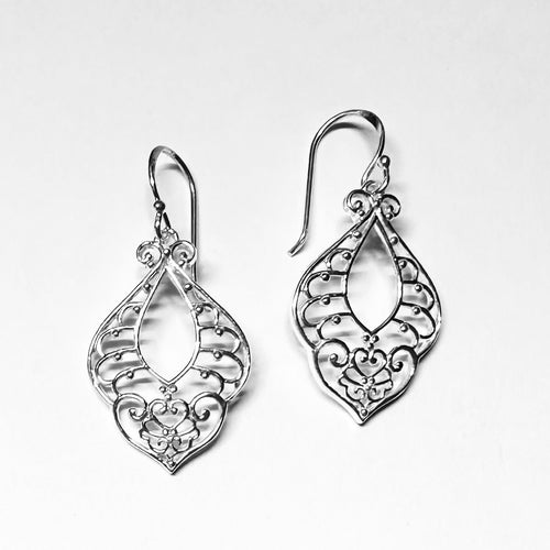 Elegant Filigree Sterling Silver Teardrop Earrings - Vintage Inspired Dangle Design - Model 1211-049