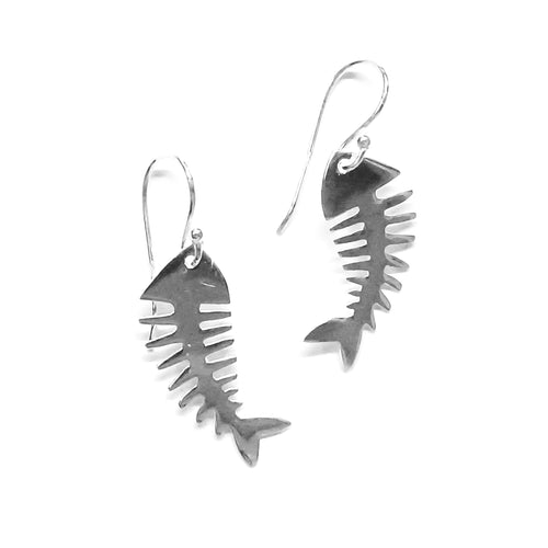 Fishbone Charm Earrings - Silver Maker Family Sterling Silver Nautical Dangles - Model 1211-052