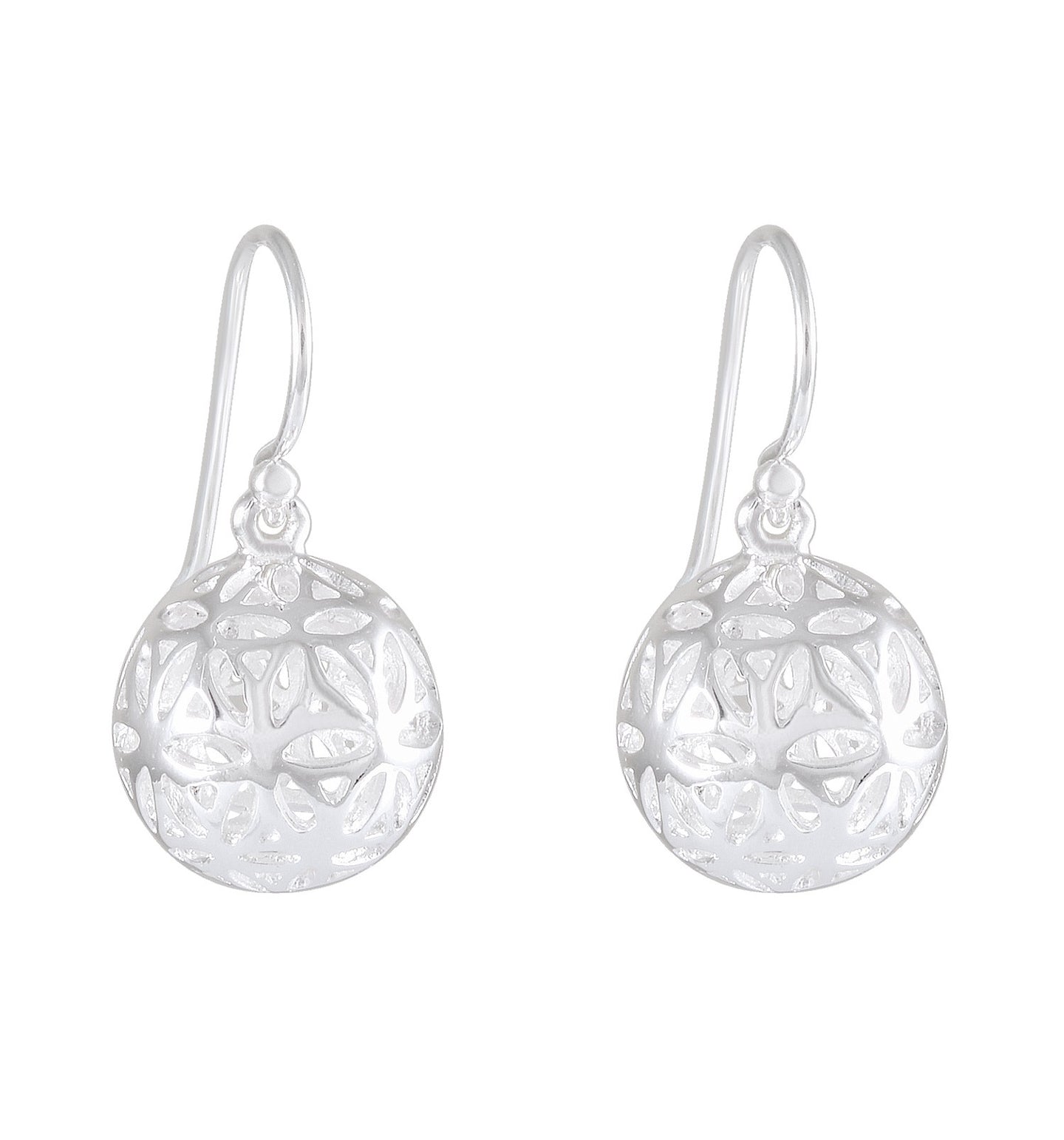 Ornamental Sphere Drop Earrings - Silver Maker Family Sterling Silver Openwork Globes - Model 1211-054