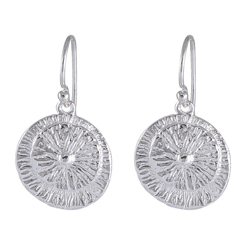 Radiant Sunburst Silver Earrings - Silver Maker Family Textured Circular Dangles - Model 1211-055