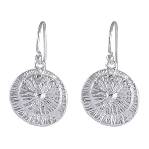 Radiant Sunburst Silver Earrings - Silver Maker Family Textured Circular Dangles - Model 1211-055
