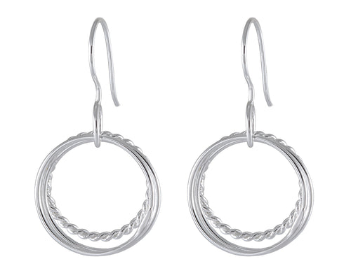 Twisted Elegance Hoop Earrings - Silver Maker Family Sterling Silver Double Circle Dangles - Model 1211-057