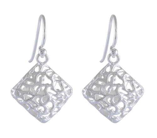 Artistic Flair Openwork Earrings - Silver Maker Family Sterling Silver Diamond-Shaped Dangles - Model 1211-059